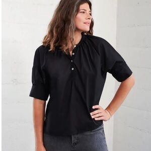 Madewell WVN. Small Sienna Blouse Button Up Organic Cotton Puff Sleeve Relaxed